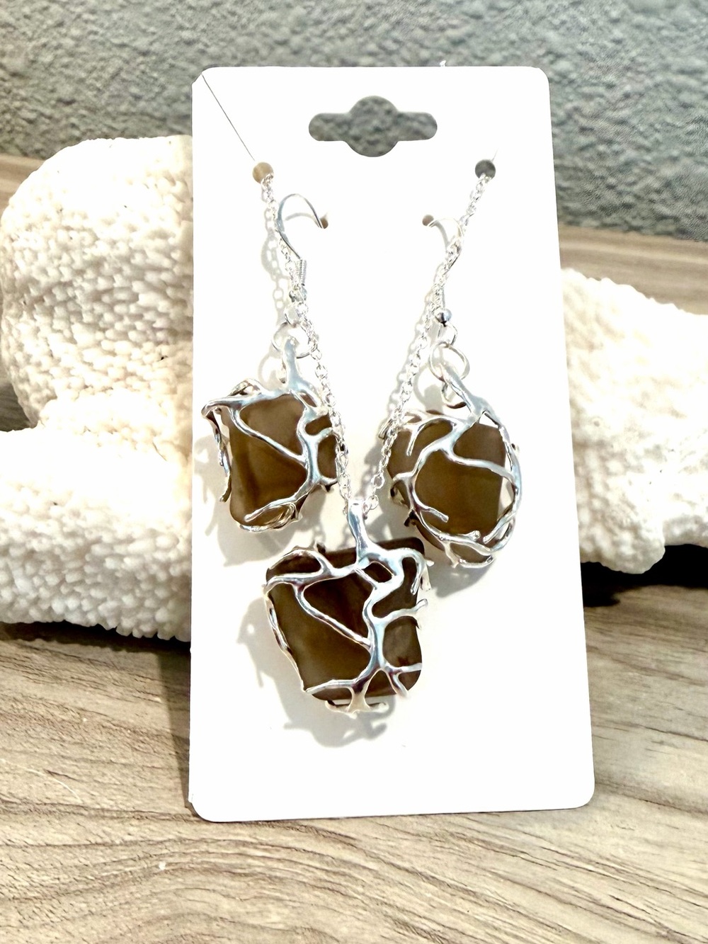 8. Smoky amber sea glass set